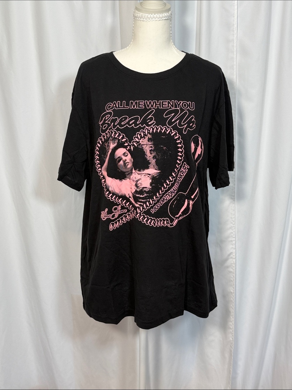 Selena Gomez Black Tee with Pink Heart Graphic